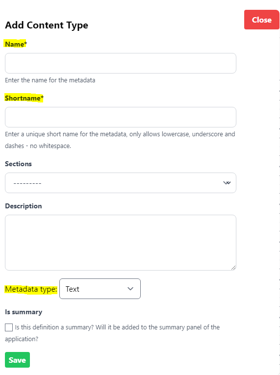 Content Types Modal